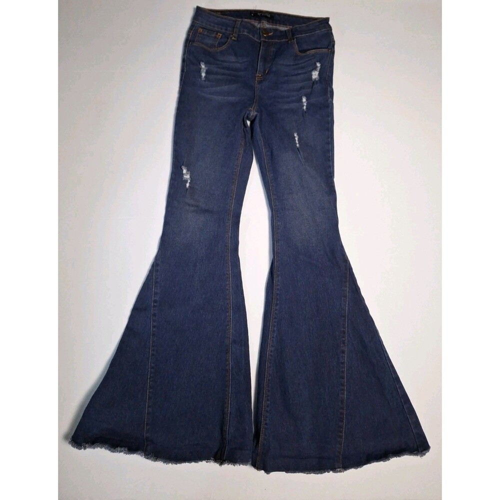 Lucky & Blessed Womens 8 Flare Jeans Mid Rise Distressed Denim Grunge Hippie